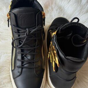 Giuseppe Zanotti Black Leather Wings High Top